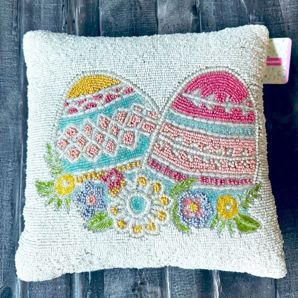 Spring Easter Eggs Allover Beaded Decor Throw Pillow